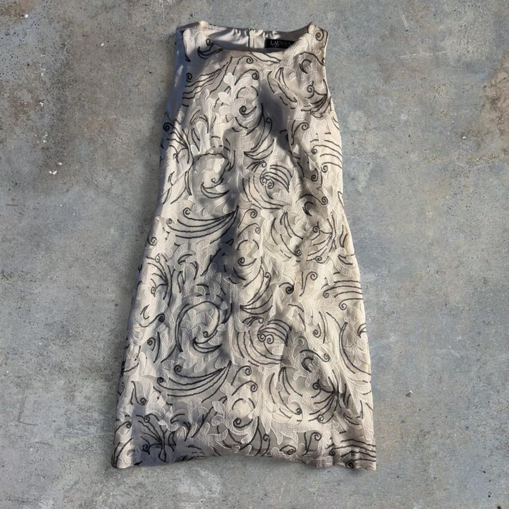 Lauren Ralph Lauren White Embroidered Sequin Formal Midi Dress Womens Size 0P